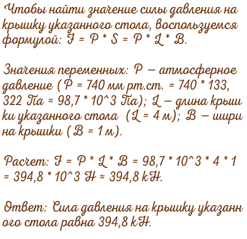 Чему равна сила давления на крышку стола длиной 4 м